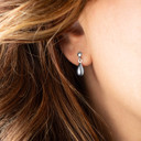 14K White Gold Tear Drop Pear Stud Earrings on female model