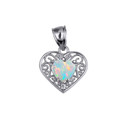 .925 Sterling Silver Filigree Heart Opal Birthstone Pendant