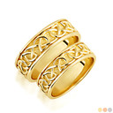 Gold Unisex Textured Knot Eternity Wedding Band Ring Set 7mm