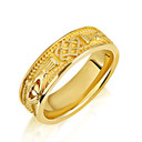 Gold Unisex Beaded Irish Celtic Claddagh Heart Trinity Love Knot Wedding Band Ring