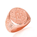 Rose Gold Freemason Square & Compass Oval Signet Filigree Ring