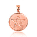 Rose Gold Spiritual Wiccan Pentagram 5 Point Star Medallion Pendant