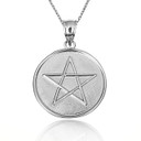 .925 Sterling Silver Spiritual Wiccan Pentagram 5 Point Star Medallion Pendant Necklace