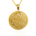 Gold Eastern Orthodox Botonée Budded Cross Medallion Pendant Necklace