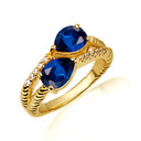 Gold 5 Cut Sapphire Gemstone Wrap Around Roped Band Ring