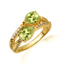 Gold 5 Cut  Peridot Gemstone Wrap Around Roped Band Ring