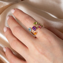 Gold Pear Cut Double Gemstone Roped Band Ring on female model