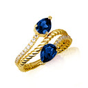 Gold Pear Cut Double Sapphire Gemstone Wrap Around Roped Band Ring