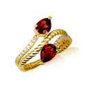 Gold Pear Cut Double Gemstone Wrap Around Roped Band Ring