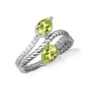 .925 Sterling Silver Pear Cut Double Peridot Gemstone Wrap Around Roped Band Ring