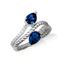 .925 Sterling Silver Pear Cut Double Sapphire Gemstone Wrap Around Roped Band Ring