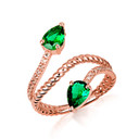 Rose Gold Pear Cut Double Gemstone Wrap Around Rope Band Ring