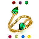 Gold Pear Cut Double Gemstone Wrap Around Rope Band Ring