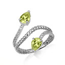 .925 Sterling Silver Pear Cut Double Peridot Gemstone Wrap Around Rope Band Ring