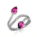 .925 Sterling Silver Pear Cut Double Ruby Gemstone Wrap Around Rope Band Ring