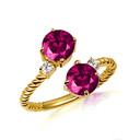 Gold Round Double Ruby Gemstone Wrap Around Roped Band Ring