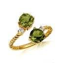 Gold Round Double Peridot Gemstone Wrap Around Roped Band Ring