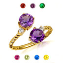 Gold Round Double Gemstone Wrap Around Roped Band Ring