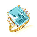 Gold Emerald Cut Aqua Gemstone Roped Band Ring