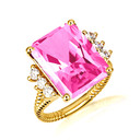Gold Emerald Cut Pink Gemstone Roped Band Ring