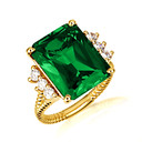 Gold Emerald Cut Emerald Gemstone Roped Band Ring