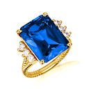Gold Emerald Cut  Sapphire Gemstone Roped Band Ring