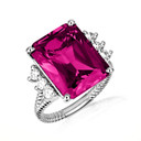 .925 Sterling Silver Emerald Cut Ruby Gemstone Roped Band Ring