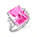 .925 Sterling Silver Emerald Cut Pink Gemstone Roped Band Ring