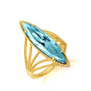 Gold Marquise Cut Aqua Gemstone Roped Band Ring