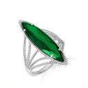 .925 Sterling Silver Marquise Cut Emerald Gemstone Roped Band Ring