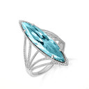 .925 Sterling Silver Marquise Cut Aqua Gemstone Roped Band Ring