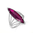 .925 Sterling Silver Marquise Cut Amethyst Gemstone Roped Band Ring