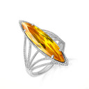 .925 Sterling Silver Marquise Cut Citrine Gemstone Roped Band Ring