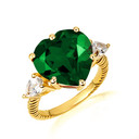 Gold Heart Emerald Gemstone Roped Band Ring