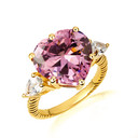 Gold Heart Pink Gemstone Roped Band Ring