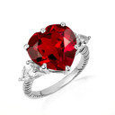 .925 Sterling Silver Heart Garnet Gemstone Roped Band Ring