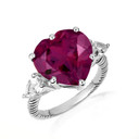 .925 Sterling Silver Heart Amethyst Gemstone Roped Band Ring