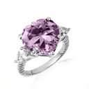 .925 Sterling Silver Heart Alexandrite Gemstone Roped Band Ring