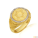 Gold Diamond Studded Jewish Star Of David Hebrew Menorah Signet Ring