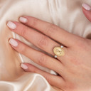 Gold Our Lady Of Guadalupe Oval Rope Signet Ring on female model