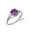 White Gold Round Beaded Amethyst Cubic Zirconia Birthstone Ring