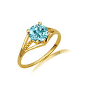 Gold Round Beaded Aquamarine Cubic Zirconia Birthstone Ring