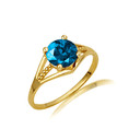 Gold Round Beaded Blue Topaz Cubic Zirconia Birthstone Ring