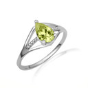 .925 Sterling Silver Pear Cut Beaded Peridot Cubic Zirconia Birthstone Ring