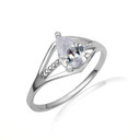 .925 Sterling Silver Pear Cut Beaded Clear Cubic Zirconia Birthstone Ring