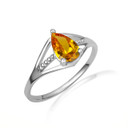 .925 Sterling Silver Pear Cut Beaded Citrine Cubic Zirconia Birthstone Ring