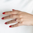 .925 Sterling Silver Pear Cut Beaded Cubic Zirconia Birthstone Ring on female model