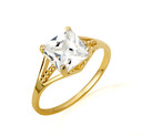 Gold Square Beaded Clear Cubic Zirconia Birthstone Ring