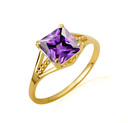 Gold Square Beaded Amethyst Cubic Zirconia Birthstone Ring