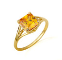 Gold Square Beaded Cubic Zirconia Birthstone Ring